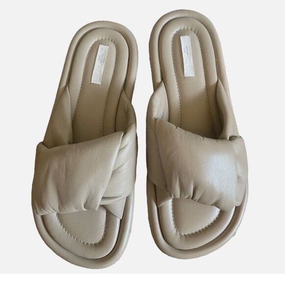 H&M Leather Premium Selection Comfort Wide Knot Puff Slide Sandals size 9 (40) - Picture 1 of 5